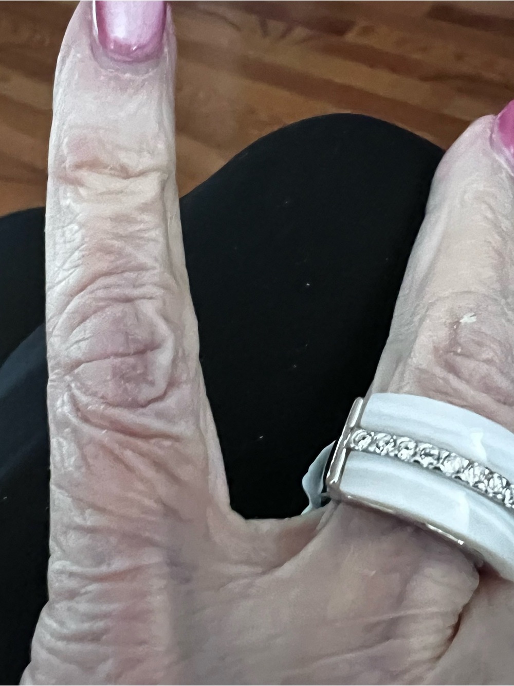 Carmella Lucie  White Ceramic Ring with Crystal Row and Silver Accents - Picture 4 of 9